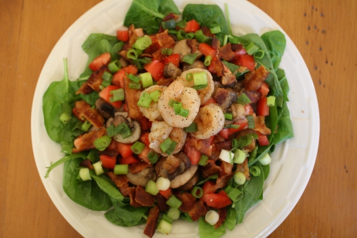 Spinach Shrimp Salad with Bacon Dressing